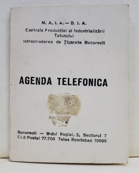 INTREPRINDEREA DE TIGARETE BUCURESTI , AGENDA TELEFONICA ,ANII '70