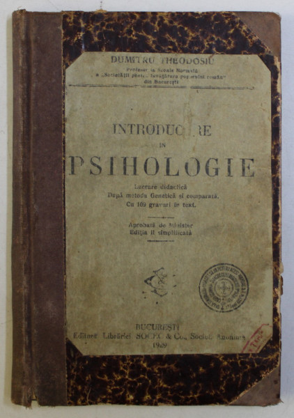INTRODUCERE IN PSIHOLOGIE de DUMITRU THEODOSIU , 1929