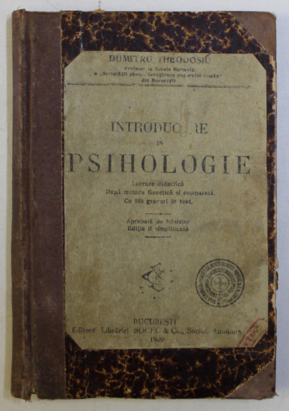 INTRODUCERE IN PSIHOLOGIE de DUMITRU THEODOSIU , 1929