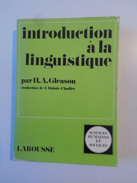 INTRODUCTION A LA LINGUSTIQUE de H. A. GLEASON