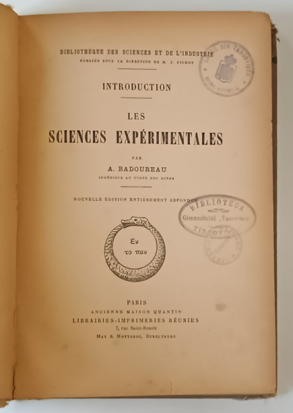 INTRODUCTION LES SCIENCES EXPERIMENTALES par A. BADOREAU , 1889
