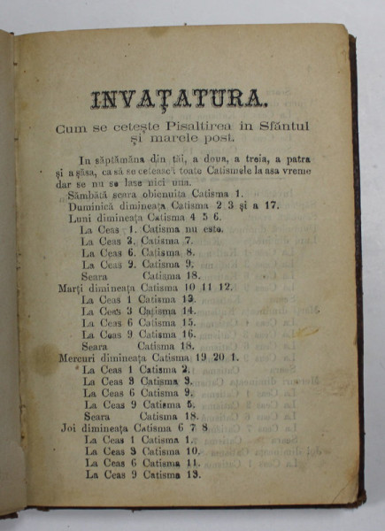 INVATATURA , CUM SE CETESTE PSALTIREA IN SFANTUL SI MARELE POST , APARUTA  IN A DOUA JUMATATE A SECOLULUI XIX