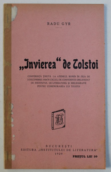 INVIEREA DE TOLSTOI de RADU GYR , 1929