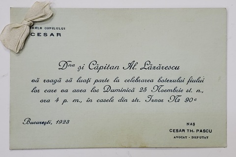 INVITATIE LA CEREMONIA BOTEZULUI , 1923