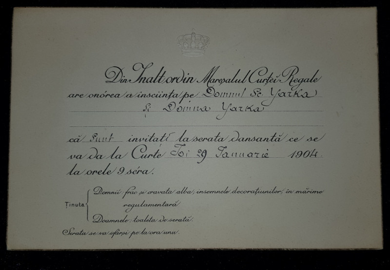 Invitatie la Serata Dansanta - 29 Ianuarie 1904