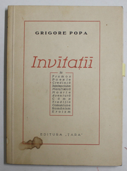 INVITATII ,de GRIGORE POPA , DEDICATIE