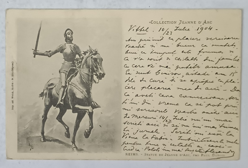 IOANA D ' ARC IN ARMURA , CU SABIA , PE CAL , GRAFICA , CARTE POSTALA , CLASICA