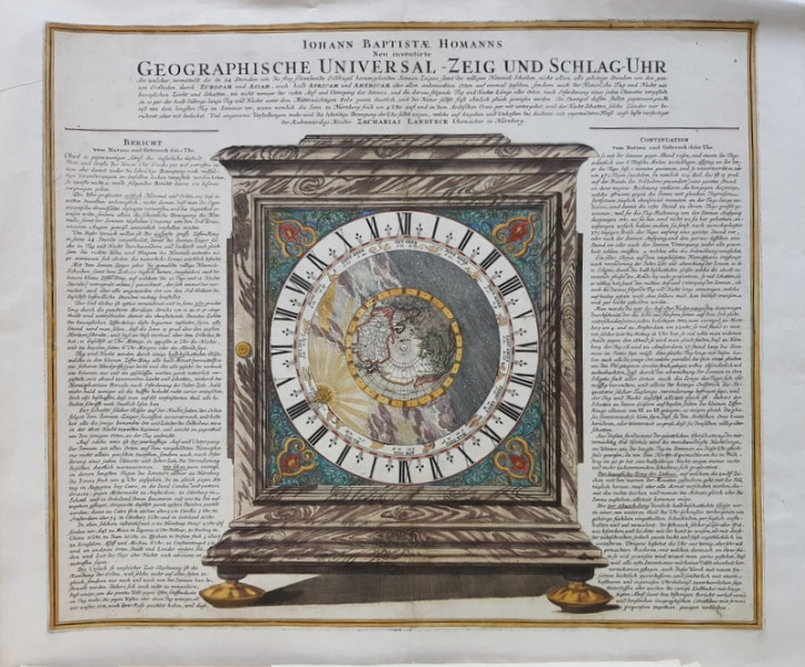 IOHANN BAPTISTAE HOMANNS - Ceas astronomic, Inventie noua. Gravura circa 1720