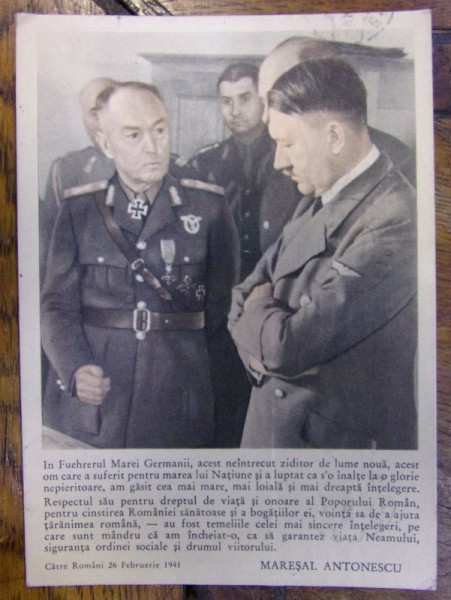 ION ANTONESCU SI ADOLF HITLER - CARTE POSTALA ILUSTRATA - AL DOILEA RAZBOI MONDIAL