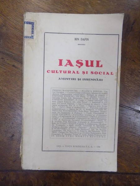 Ion Dafin, Iasul culturat si social. Amintiri si insemnari, Iasi 1928