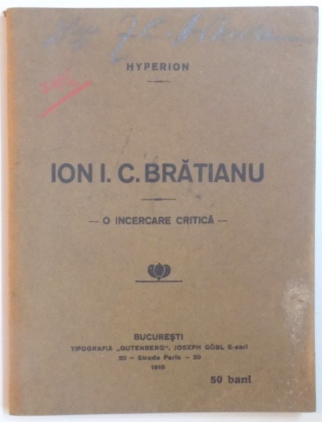 ION I. C. BRATIANU. O INCERCARE CRITICA 1916