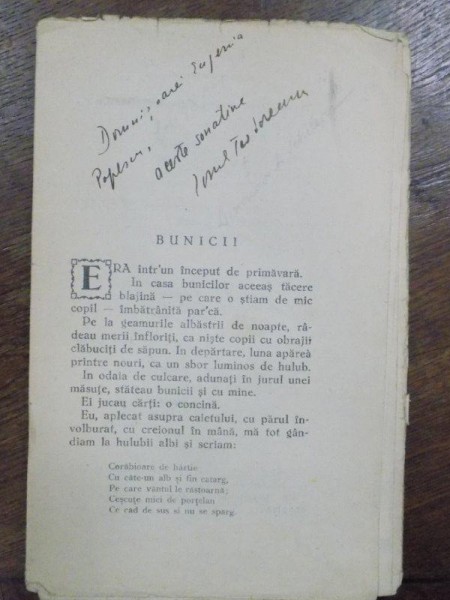 Ionel Teodoreanu, Fragment din Ulita copilariei cu dedicatia autorului