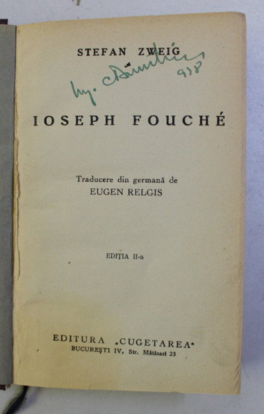 IOSEPH FOUCHE ED. a - II - a de STEFAN ZWEIG