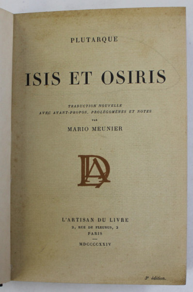 ISIS ET OSIRIS par PLUTARH , 1924