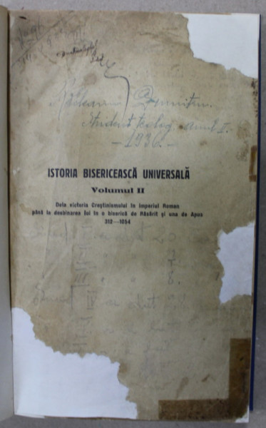 ISTORIA BISERICEASCA UNIVERSALA , VOLUMUL II , 1926 , LIPSA PAGINA DE TITLU *
