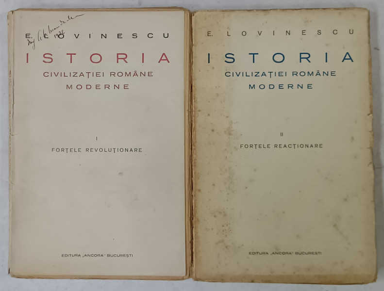 ISTORIA CIVILIZATIEI ROMANE MODERNE de EUGEN LOVINESCU , VOLUMELE I - II , 1924 -1925