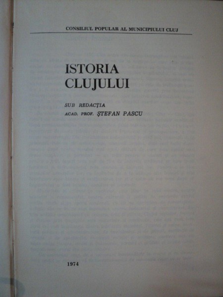ISTORIA CLUJULUI de STEFAN PASCU , 1974