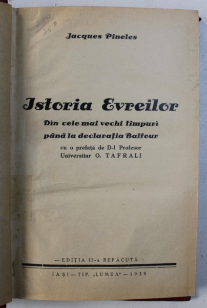 ISTORIA EVREILOR, JACQUES PINELES, Iasi 1935