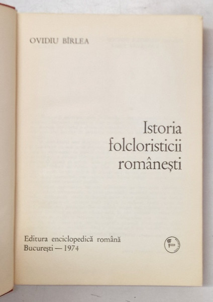 ISTORIA FOLCLORISTICII ROMANESTI de OVIDIU BARLEA  1974