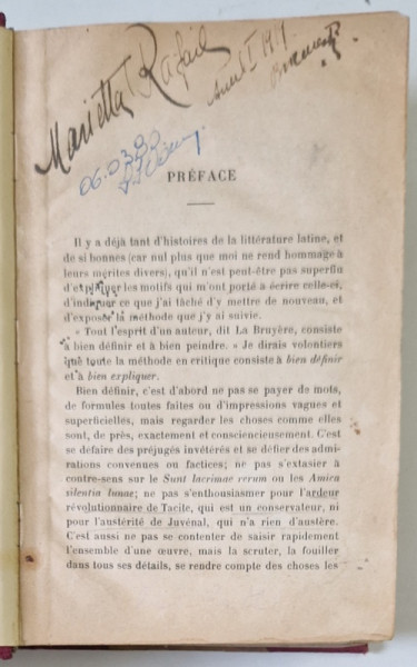 ISTORIA LITERATURII LATINE de RENE PICHON  , EDITIE INTERBELICA , LIPSA PAGINA DE TITLU * , TEXT IN LIMBA  FRANCEZA