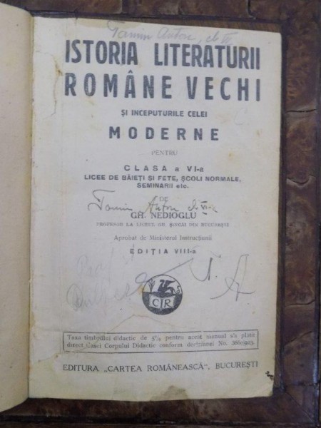 istoria literaturii ro, mane vechi si inceputurile celei moderne pantru clasa a VI-a