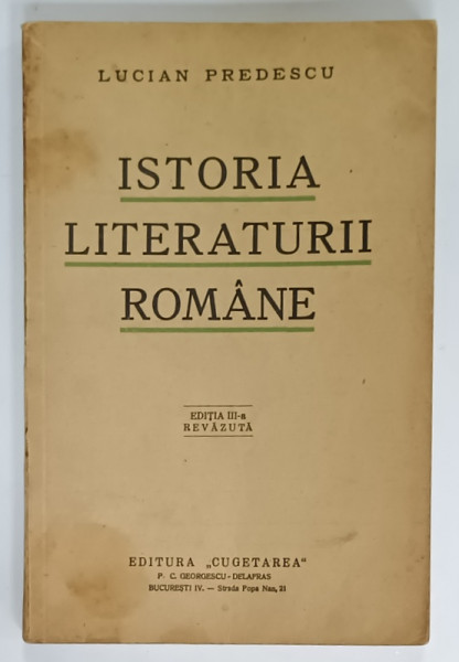 ISTORIA LITERATURII ROMANE , DELA INCEPUT PANA ASTAZI de LUCIAN PREDESCU , ANII '30 , PREZINTA URME DE UZURA