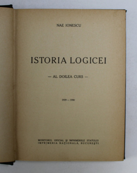 Istoria Logicei, al doilea curs 1929-1930