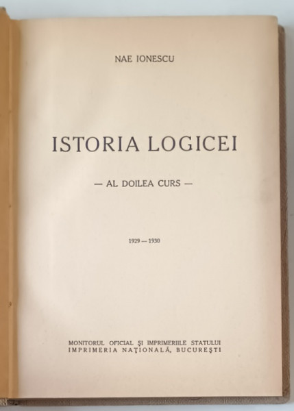 Istoria Logicei, al doilea curs 1929-1930