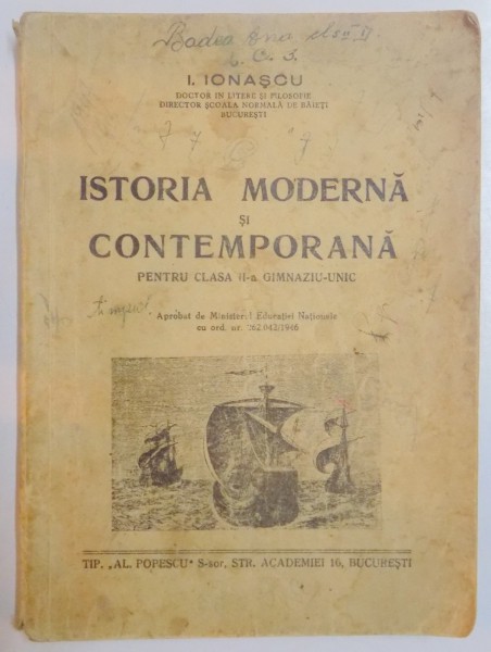 ISTORIA MODERNA SI CONTEMPORANA PENTRU CLASA A II-A GIMNAZIU-UNIC de I. IONASCU