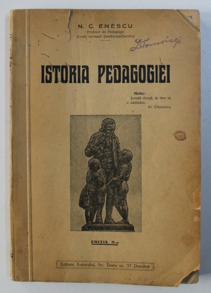 ISTORIA PEDAGOGIEI - N. C. ENESCU  1933, DEDICATIE