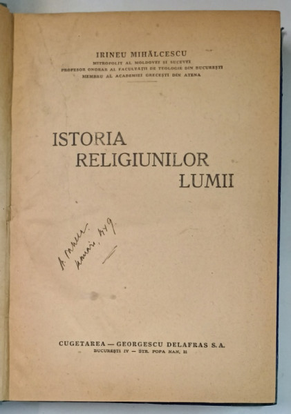 ISTORIA RELIGIUNILOR LUMII de IRINEU MIHALCESCU * LEGATURA VECHE