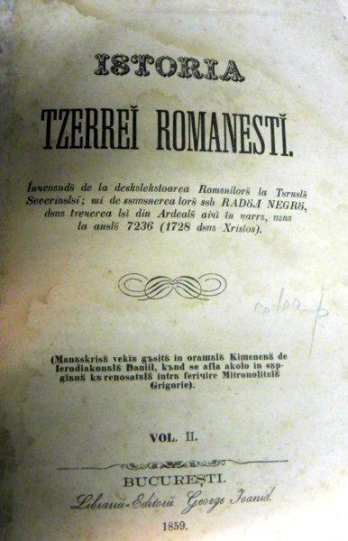 ISTORIA TZERREI ROMANESTI GEORGE IOANID , VOL II , 1859