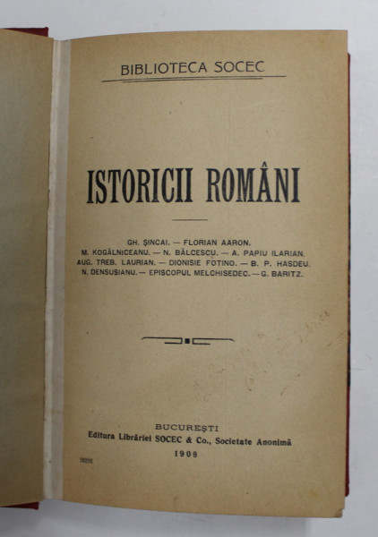 ISTORICII ROMANI  BIBLIOTECA SOCEC , 1909