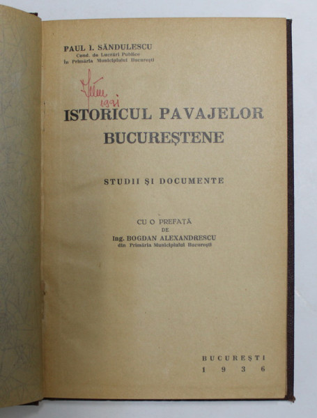 ISTORICUL PAVAJELOR BUCURESTENE, PAUL I. SANDULESCU , 1936
