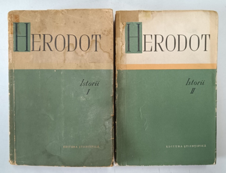 ISTORII , VOLUMELE I - II de HERODOT , 1964 *COPERTA BROSATA , *STARE PROASTA ( VEZI FOTO )