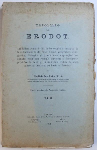 ISTORIILE LUI ERODOT, VOL. II de DIMITRIE ION GHICA , 1912