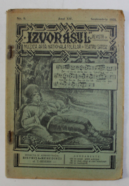 IZVORASUL , REVISTA DE MUZICA , ARTA NATIONALA , FOLKLOR SI TEATRU SATESC , ANUL XIV , NO. 9 , SEPTEMBRIE 1935