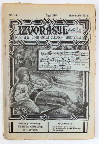 IZVORASUL, REVISTA DE MUZICA , ARTA NATIONALA SI FOLKLOR , NR. 10, 1934