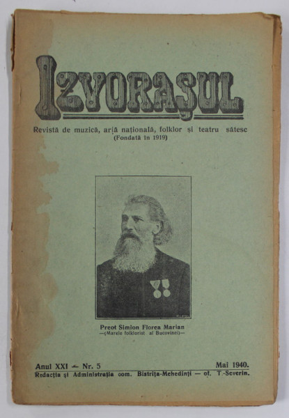 IZVORASUL, REVISTA DE MUZICA , ARTA NATIONALA SI FOLKLOR , NR. 5 , 1940