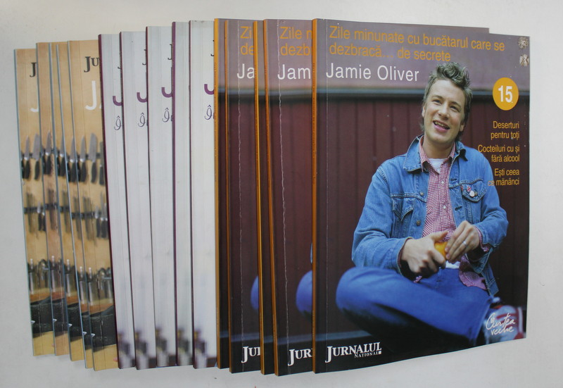JAMIE OLIVER - BUCATARUL CARE SE DEZBRACA DE SECRETE , SET DE 15 VOLUME , 2009 - 2010 *PRIMUL VOLUM PREZINTA HALOURI DE APA