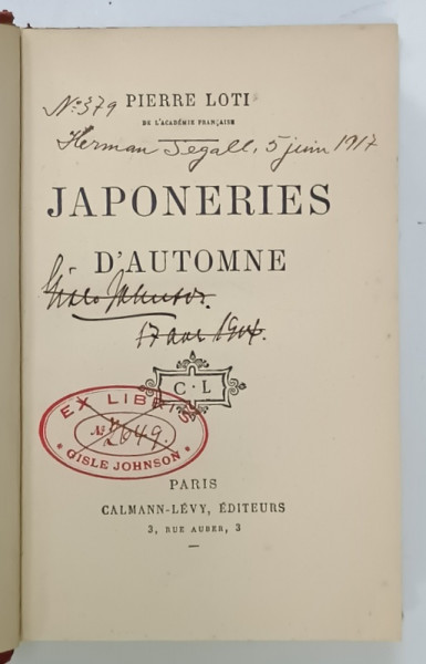 JAPONERIES D 'AUTOMNE par PIERRE LOTI , 1911, PREZINTA INSEMNARI PE PAGINA DE TITLU*