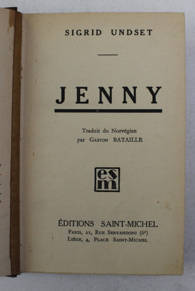 JENNY par SIGRID UNDSET , 1929