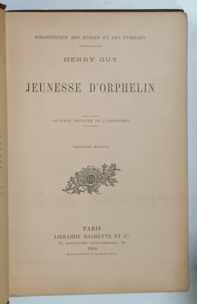 JEUNESSE D 'ORPHELIN  par HENRY GUY ,  illustree de 45 gravures , 1906