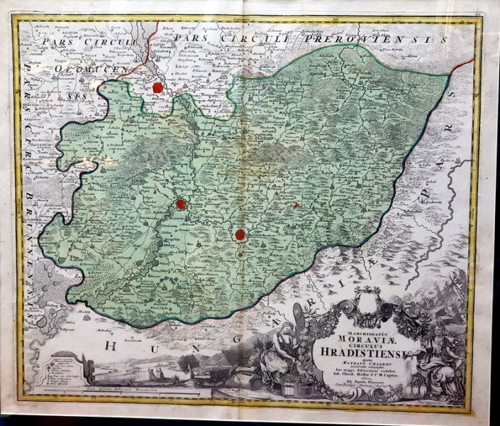 Johann Baptist Homann, Marchionatus Moraviae Circulus Hradistiensis quem mandato caesareo accuratè emensus hac mappa delineatum - Harta cca. 1720
