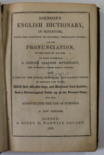 JOHNSON 'ENGLISH DICTIONARY , IN MINIATURE , 1851