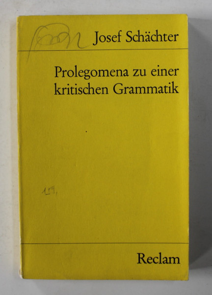 JOSEF SCHACHTER - PROLEGOMENA ZU EINER KRITISCHEN GRAMMATIK , 1978