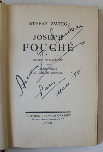 JOSEPH FOUCHE par STEFAN ZWEIG , 1931