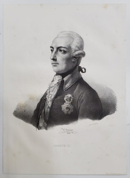 JOSEPH II ( IOSIF AL II - LEA , IMPARAT AL SFANTULUI IMPERIU ROMAN , REGE AL UNGARIEI ) , LITOGRAFIE , DESEN de GREVEDON , litografiat de C. MOTTE , 1826