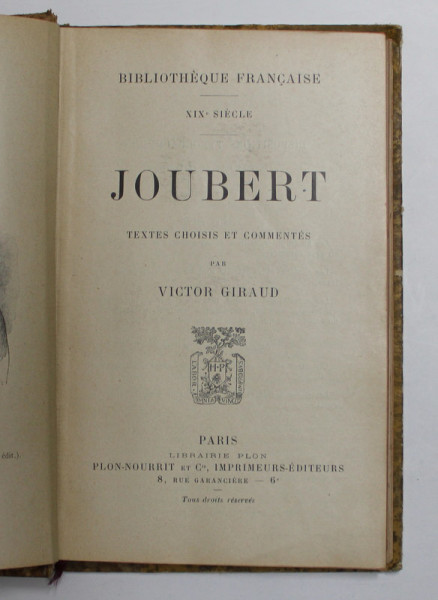 JOUBERT , textes choisis et commentes par VICTOR GIRAUD , 1914