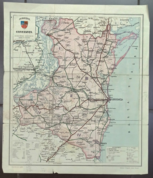 JUDETUL CONSTANTA , DUPA NOUA IMPARTIRE ADMINISTRATIVA , HARTA , SCARA 1 : 300.000 , EDITIE INTERBELICA